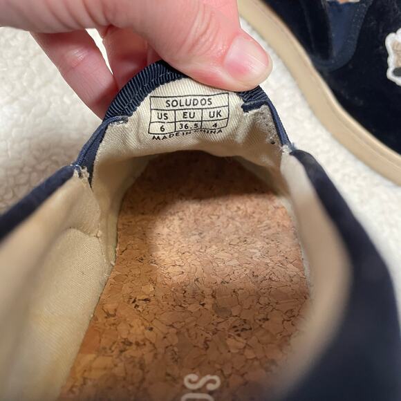Soludos Llama Velvet Slip On Sneakers Navy Blue Fuzzy Terry Cloth 6 - Picture 6 of 8